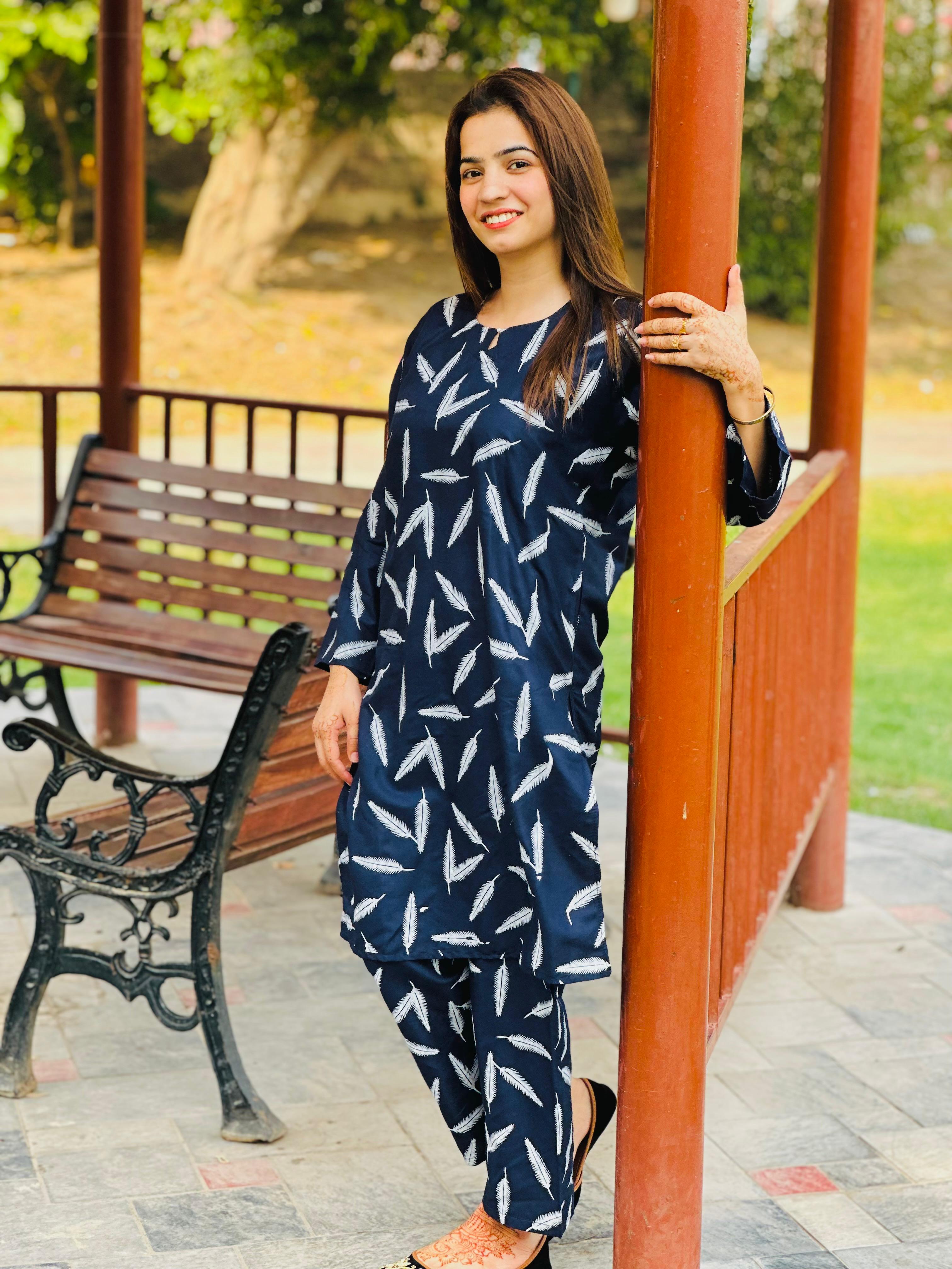 2 Piece Printed Premium Linen Dress (Stitched)
