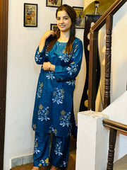 2 Piece Printed Premium Linen Dress (Stitched)