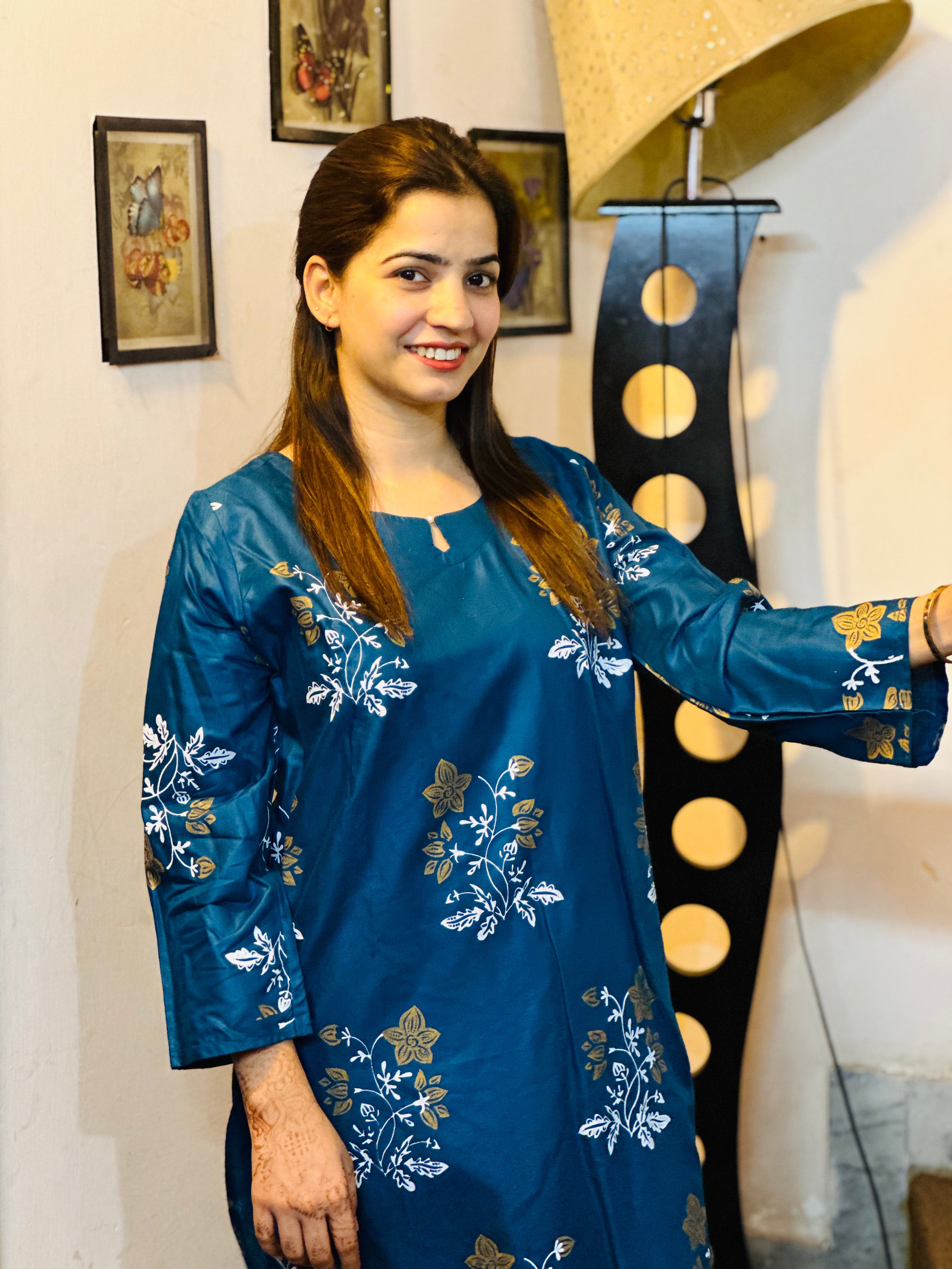 2 Piece Printed Premium Linen Dress (Stitched)