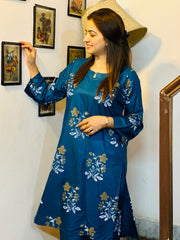 2 Piece Printed Premium Linen Dress (Stitched)