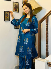 2 Piece Printed Premium Linen Dress (Stitched)