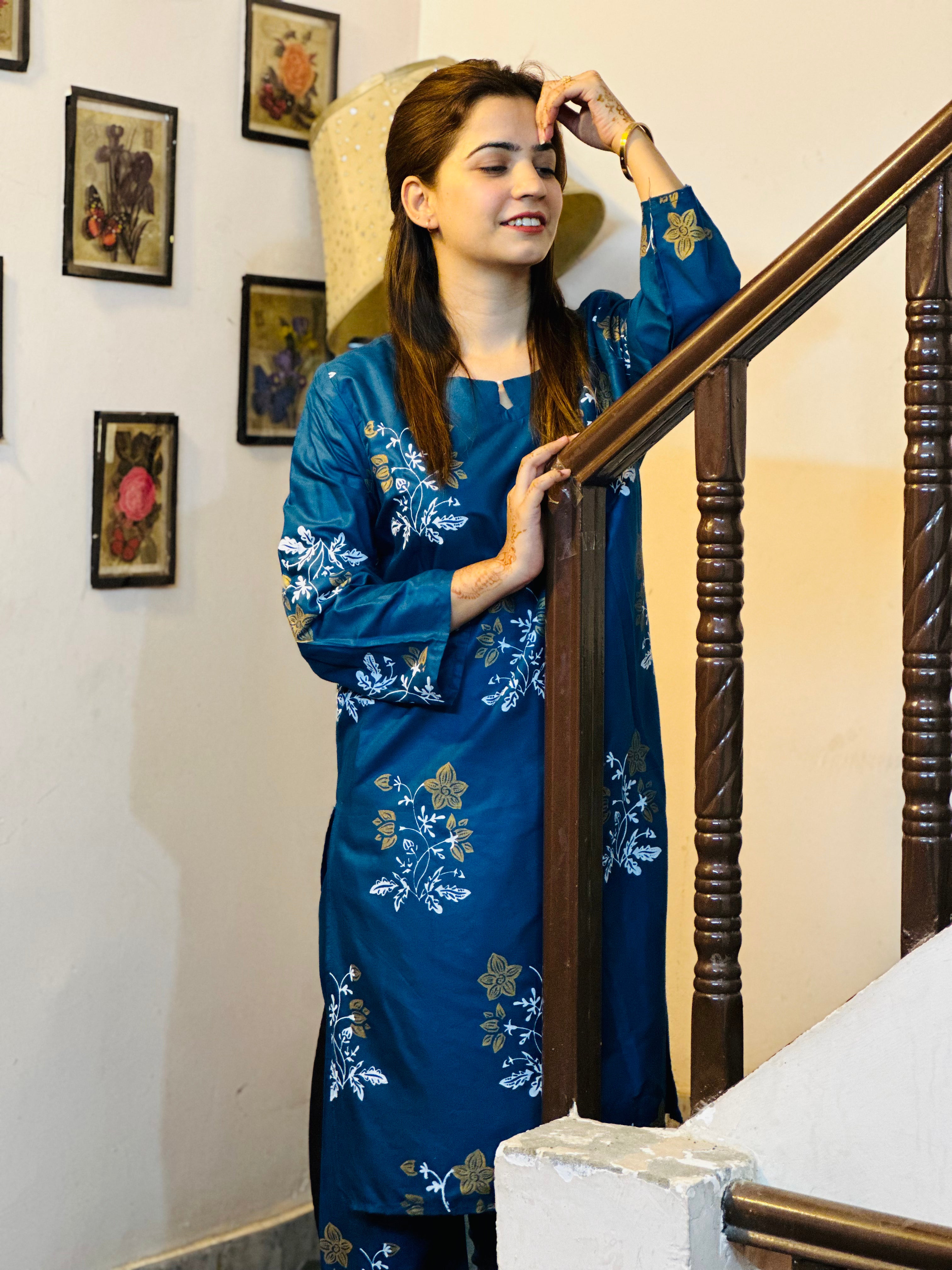 2 Piece Printed Premium Linen Dress (Stitched)