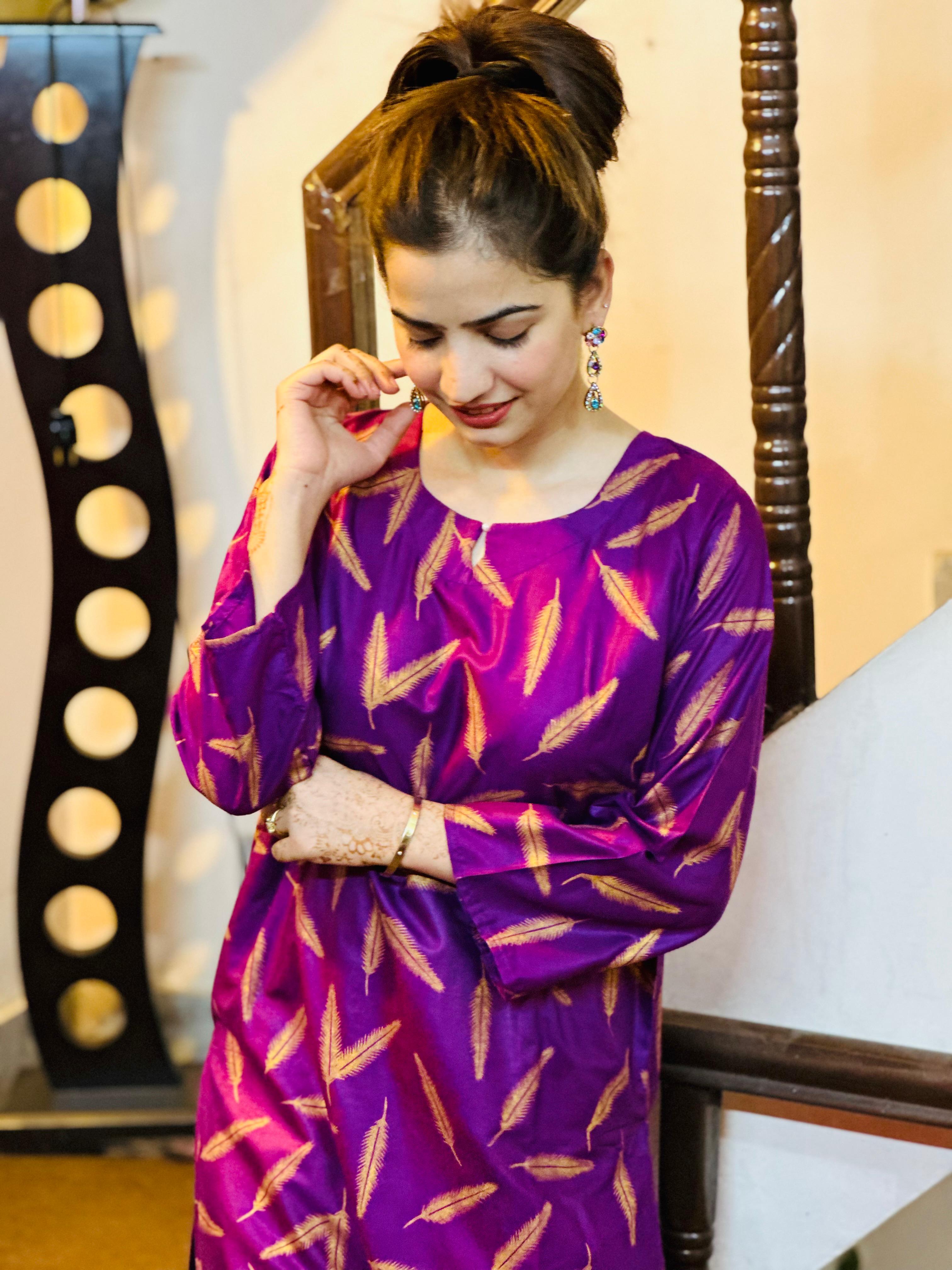 2 Piece Printed Premium Linen Dress (Stitched)